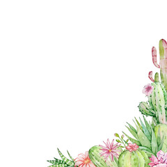 Watercolor cactus and succulent frame, tropical plants, botanical illustration © SvetaArt