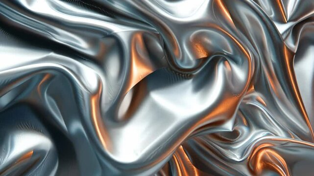 Silver texture of silk fabric with folds. Satin texture as background. Wavy silk background texture
