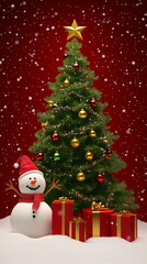 christmas tree and snowman