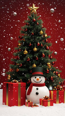 Fototapeta premium christmas tree and snowman