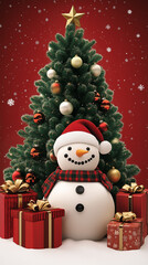christmas tree and snowman