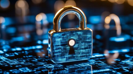 Secure Lock with Digital Overlay on Clean Background