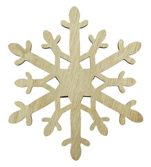 Beautiful wooden snowflake decoration ornament isolated on white background. Lovely Christmas tree items decor concept