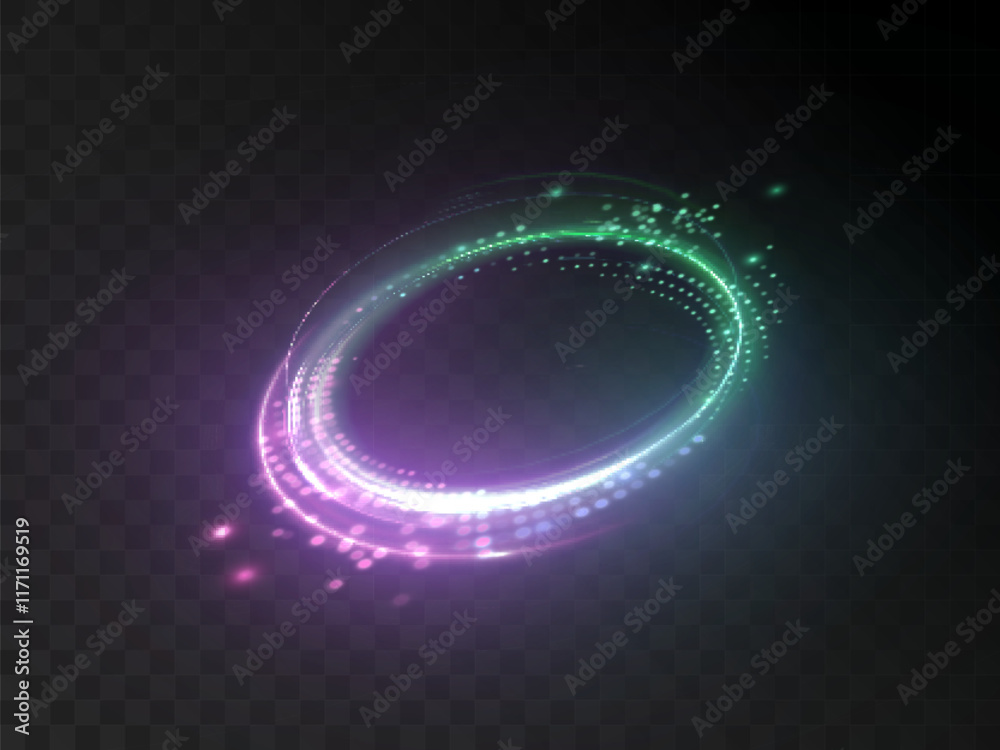 Fototapete bright colorful glow light portal effect. bright neon light around teleport podium. magic gate in fa