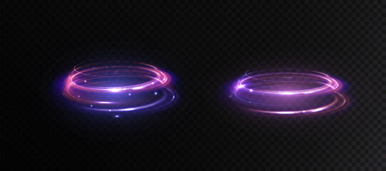 Bright colorful glow light portal effect. Bright neon light around teleport podium. Magic gate in fantasy game. Glow for game interface design. Vector 10 EPS