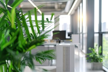Modern office air purifier with plants