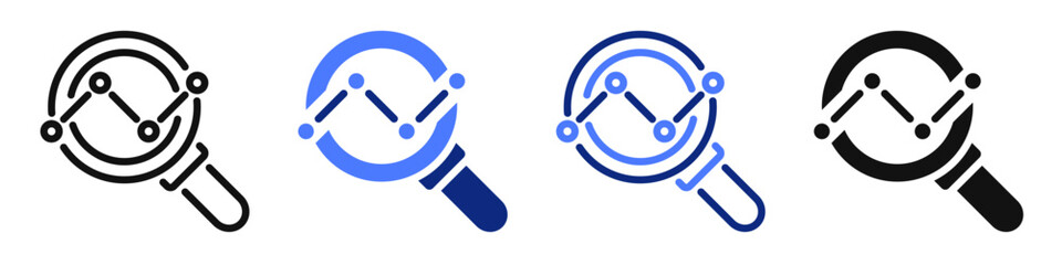 Vector icon or logo related to searching magnifying glass, data research and analysis, financial audition. Symbol for website or app ui, logo design, illustration