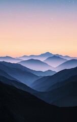 Obraz premium Serene Sunset Mountain Landscape with Starry Night Sky