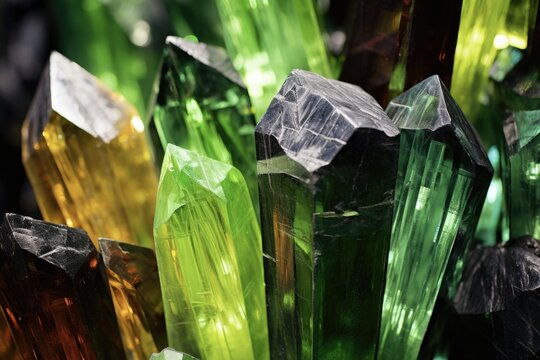 Stacked Kryptonite Crystals in Bright Green Colors, Mass of Glowing Black and Green Kryptonite