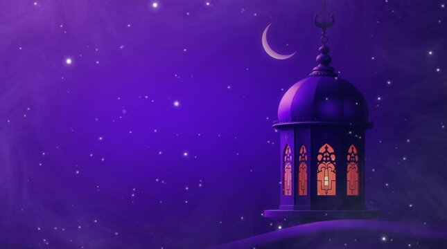 3d illustration of a mosque with golden moon and stars ornament, Ramadhan Kareem concept