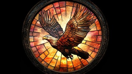 Fototapeta premium Eagle soaring in stained glass.