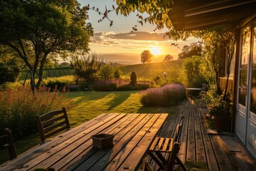 Summer House Sunrise: A Serene Garden View from the Terrace