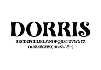 Dorris font for logo and headline. Isolated Vector typeset
