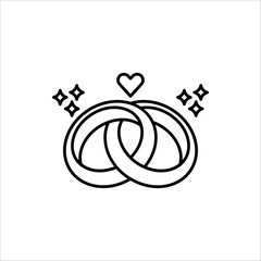 Wedding rings icon. Romantic engagement or marriage sign. Simple wedding rings icon. Vector illustration isolated on white background.
