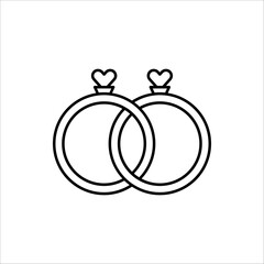 Wedding rings icon. Romantic engagement or marriage sign. Simple wedding rings icon. Vector illustration isolated on white background.
