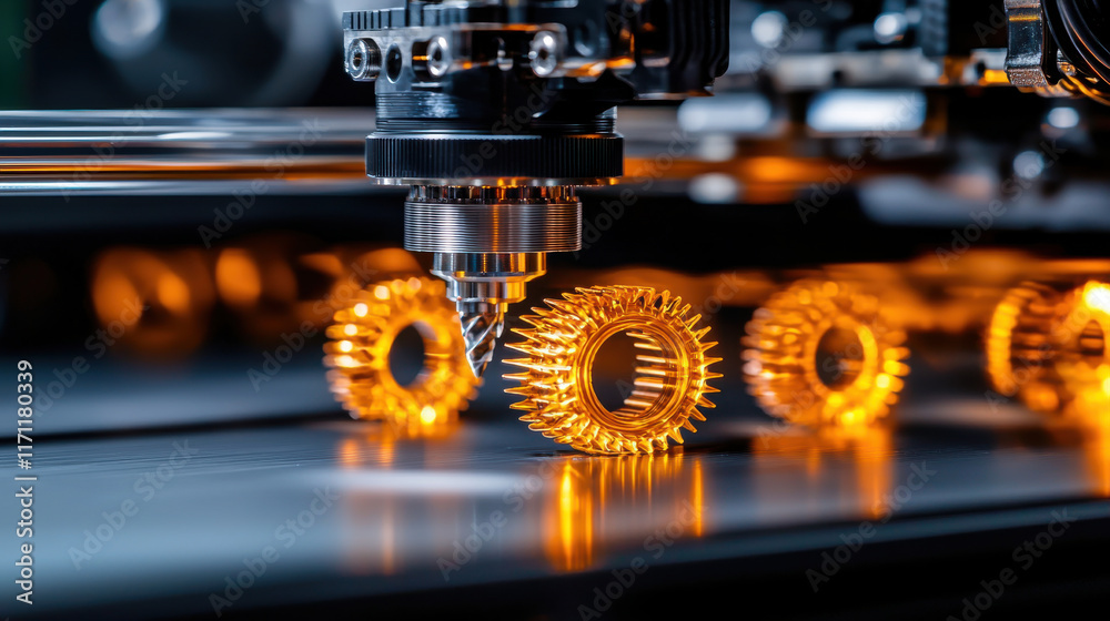Leinwandbilder close up view of 3d printer creating intricate metallic components, showcasing advanced manufacturin