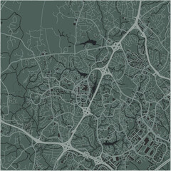 Map of Columbia in Maryland in a smooth dark style. Contains layered vector with roads water, parks, etc.