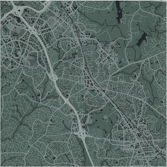Map of Rockville in Maryland in a smooth dark style. Contains layered vector with roads water, parks, etc.
