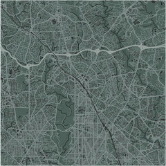 Map of Silver Spring in Maryland in a smooth dark style. Contains layered vector with roads water, parks, etc.