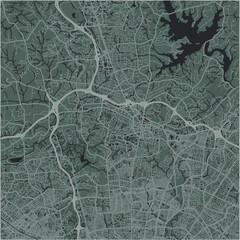 Map of Towson in Maryland in a smooth dark style. Contains layered vector with roads water, parks, etc.