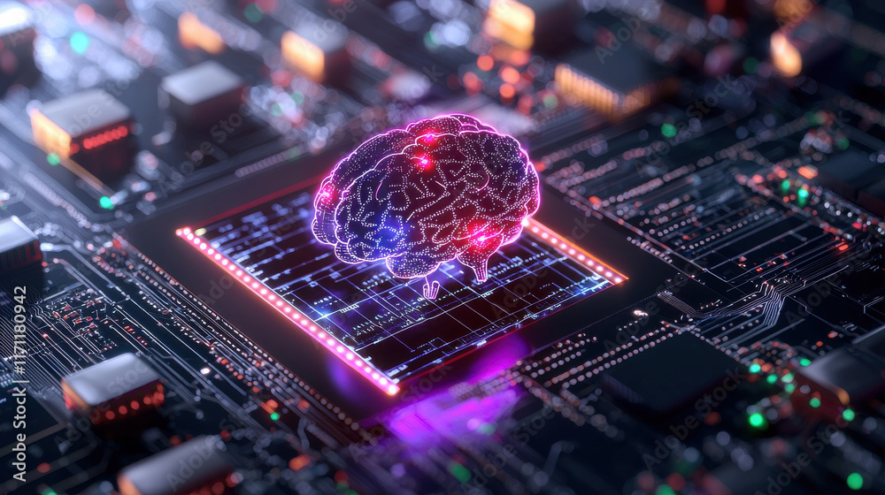 Leinwandbilder ai brain on circuit board, symbolizing technology and innovation in healthcare. glowing neural netwo