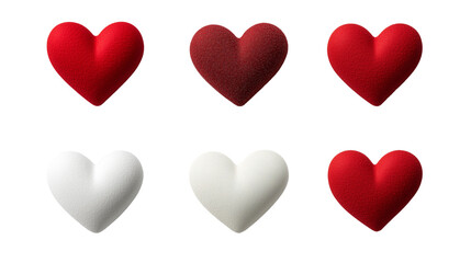 Set of red and white hearts isolated on transparent background, Valentines day love romantic decoration