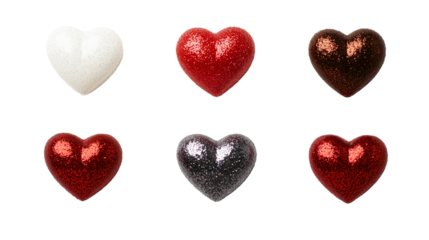 Set of glitter hearts isolated on transparent background, Valentines day love romantic decoration