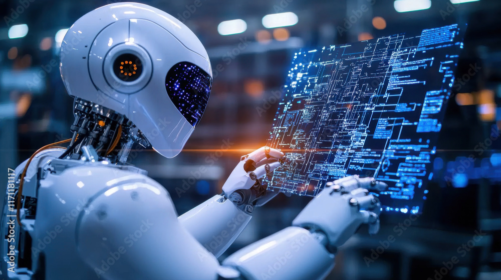 Aufkleber Robot programming AI driven system with digital interface, showcasing advanced technology and innovation in robotics and automation