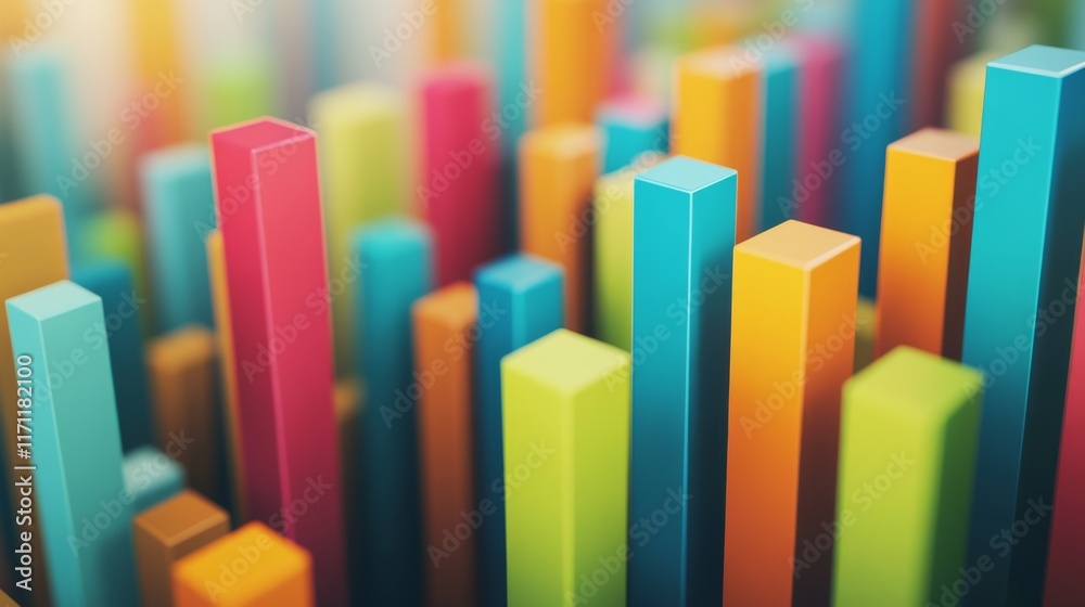 Poster a visually striking d bar graph displaying comparative data, with layered bars in different colors, 