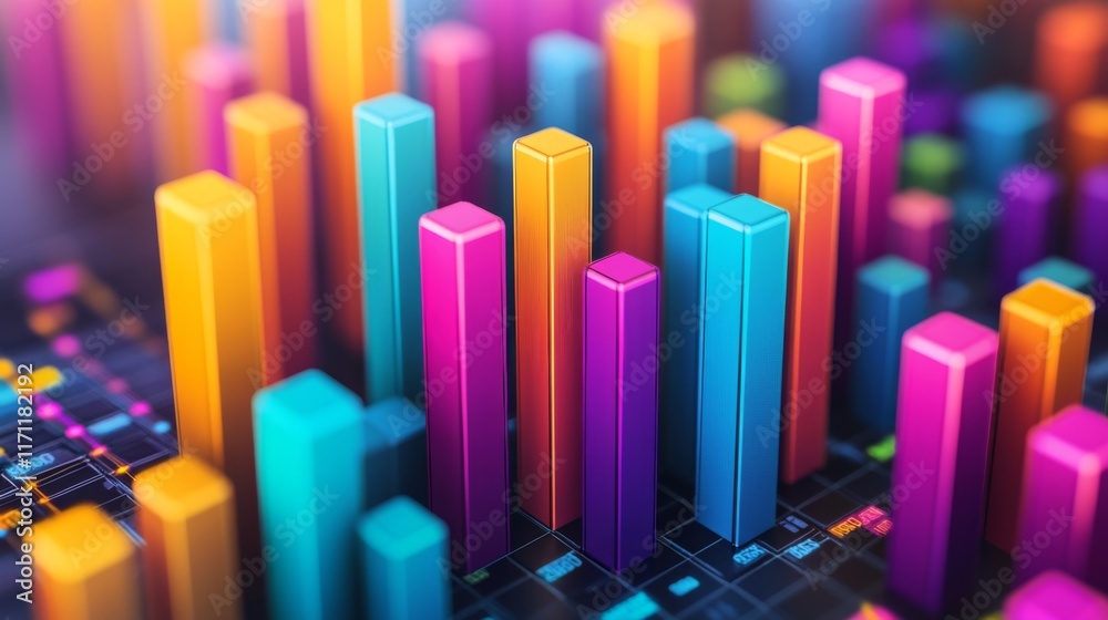 Poster a visually striking d bar graph displaying comparative data, with layered bars in different colors, 
