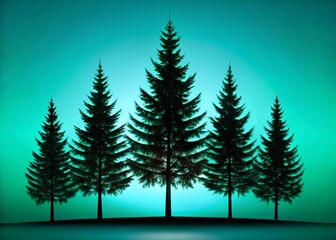 Obraz premium Teal Background Evergreen Silhouette - Simple Nature Photography