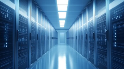 Futuristic Data Center with Bright Lighting Effects