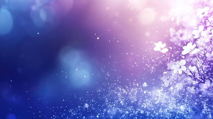 Magical purple and pink bokeh background with white blossoms