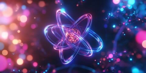 Dynamic atomic structure visualization digital space scientific illustration abstract environment illuminated viewpoint