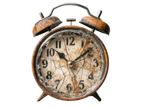 Old rusted alarm clock showing the passage of time