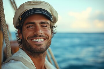 Fototapeta premium Sailing adventure smiles ocean waves lifestyle portrait tropical setting close-up view