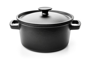 Top View of Clean Black Cast Iron Dutch Oven for Kitchen Utensils or Food Preparation