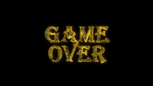 Game over golden text animation with dots particles shiny gold