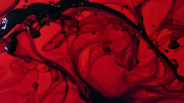 Black red oil bubbles interact fluidly dynamic motion forming vivid abstract patterns bring high definition artistry life