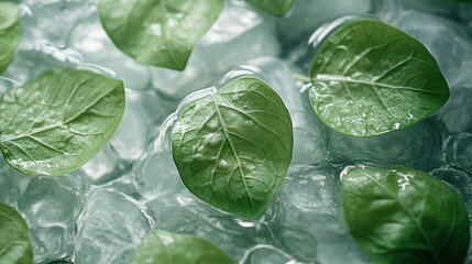 Obraz premium Leaves floating in clear water.