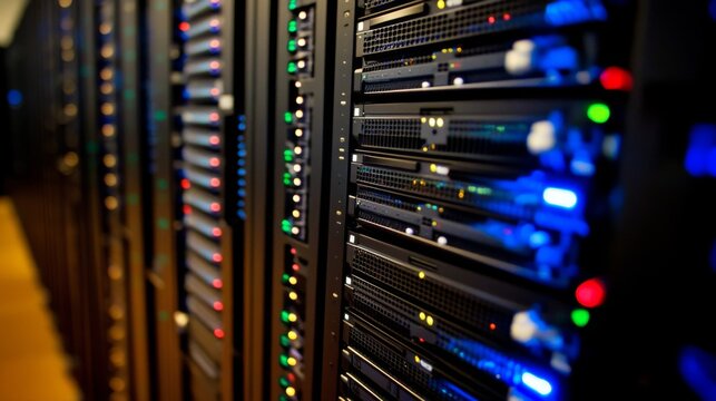 Industrial Server Rack with Soft Focus and Lighting
