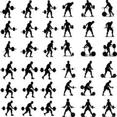 Gym Lifting Silhouette Vector, Fitness Exercise Icon, gym men silhouettes, Bodybuilder fitness and gym silhouettes set, large pack of vector silhouette design, isolated white background