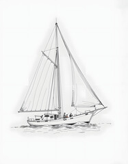 Tea Clippers, vintage sailboat. Hand drawn sketch, detailed, with white tones