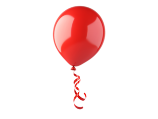 Red balloon floats with curled ribbon
