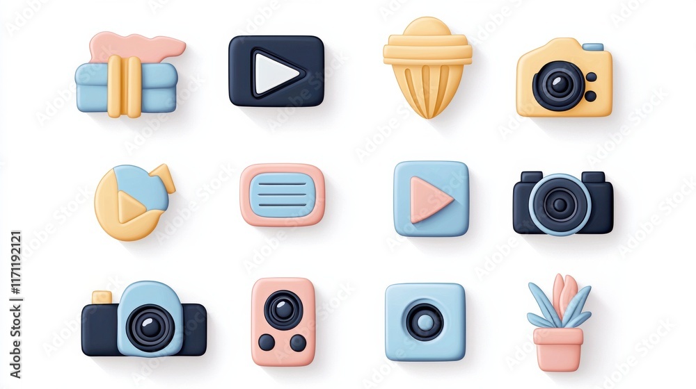 Poster colorful icon collection for mobile application interface and ui design