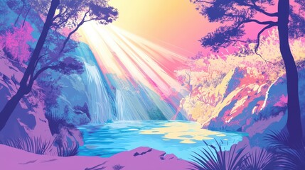 Obraz premium Serene Waterfall Pool in a Dreamlike Forest
