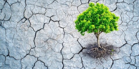 Tree is growing in the middle of a desert