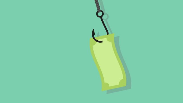 Money scam concept. fishing hooks and money