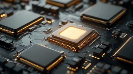 Quantum Computing Chips with Glowing Effects in Dark Background