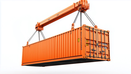 closeup of orange shipping container on hook